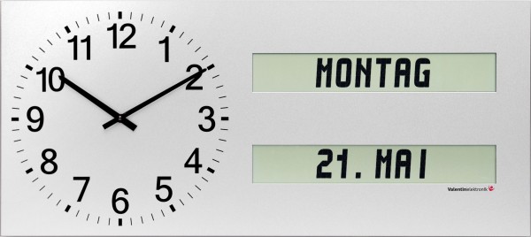 AMC-40-Q2: Large wall clock with fully written text for weekdays / day pars / date
