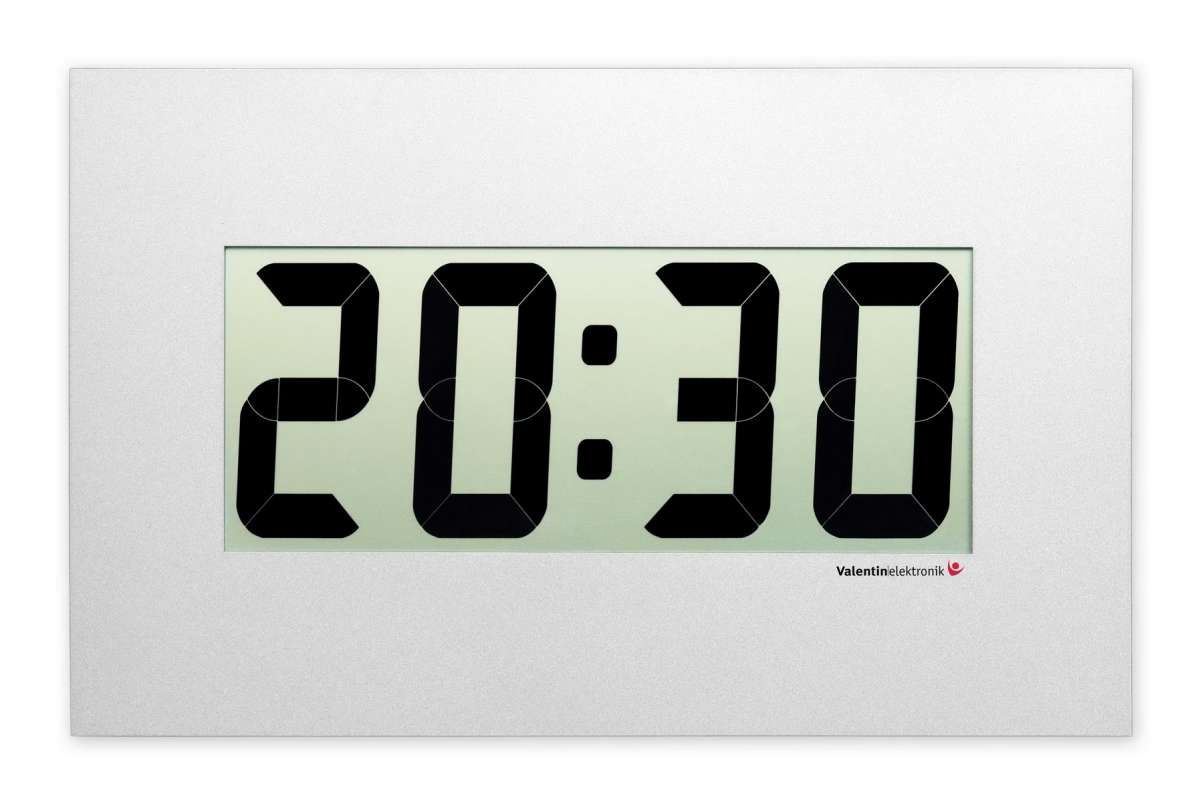 C140M Große LCDWanduhr mit hochwertiger Alunox Frontblende, kabellos und funkgesteuert LCD